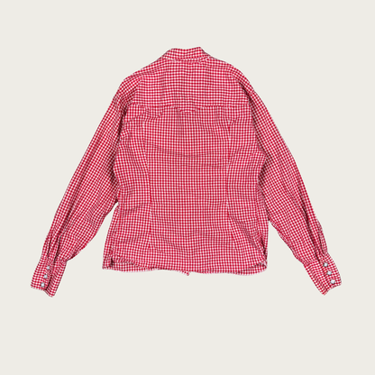 (S) Red Gingham Western Snap Button Shirt