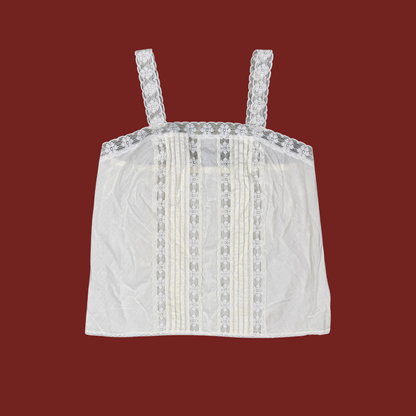 (S/M) White Cotton Filet Crochet Trim Top