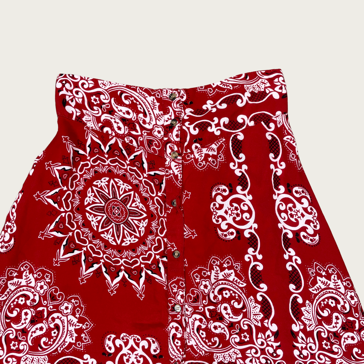 (XS/S) Red Bandana Paisley Print Button Front Skirt