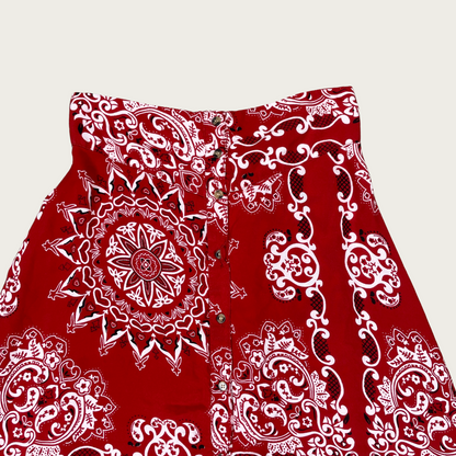 (XS/S) Red Bandana Paisley Print Button Front Skirt