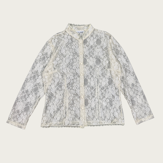 (XL) White Lace Long Sleeve Blouse