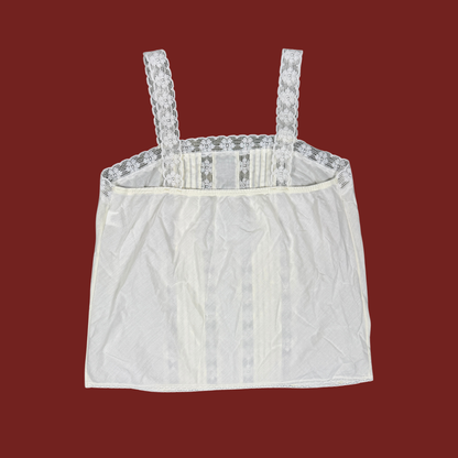 (S/M) White Cotton Filet Crochet Trim Top