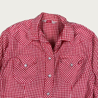 (S) Red Gingham Western Snap Button Shirt