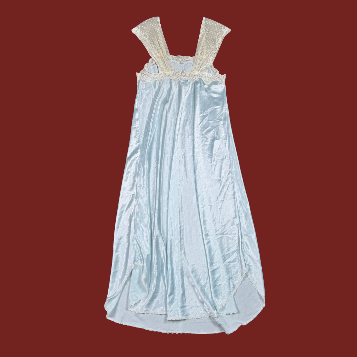 (M) 60/70s Baby Blue Lace/Mesh Maxi Slip Dress