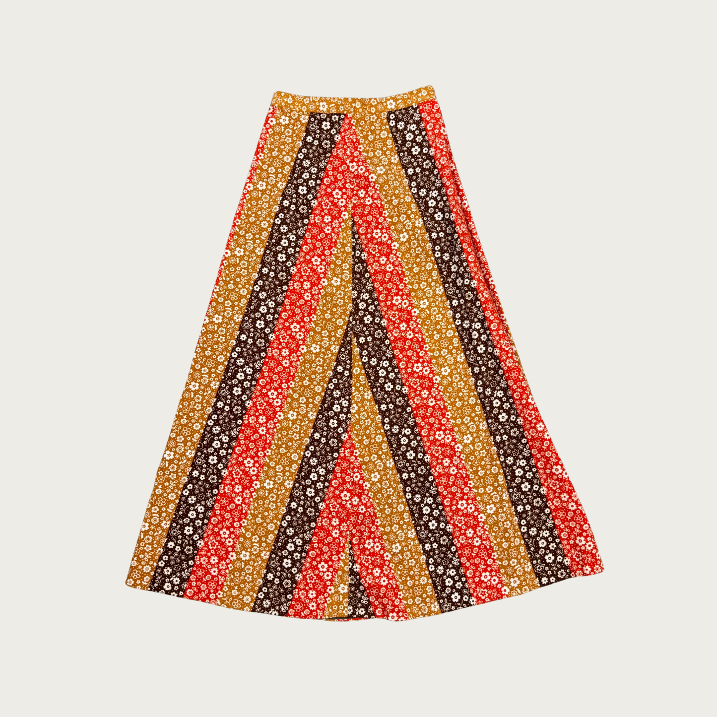(24") 70s Orange/Brown Floral Corduroy Maxi Skirt
