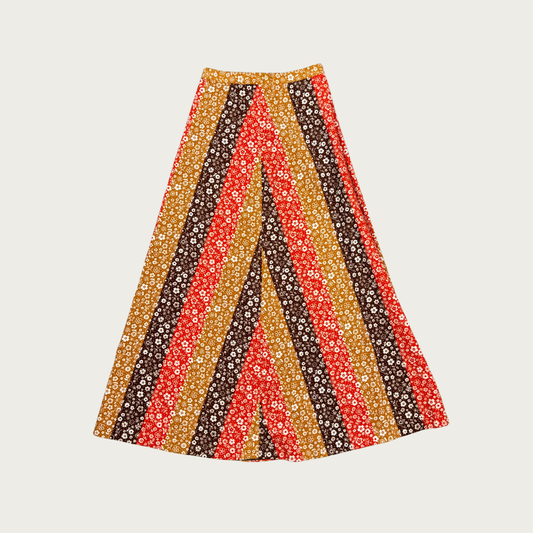 (24") 70s Orange/Brown Floral Corduroy Maxi Skirt