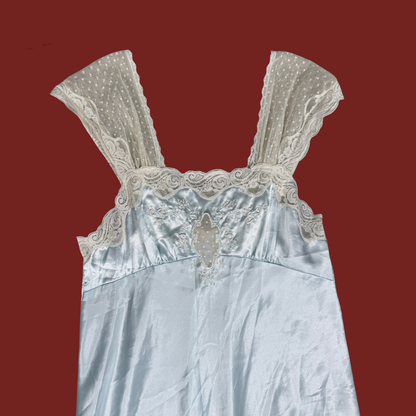 (M) 60/70s Baby Blue Lace/Mesh Maxi Slip Dress