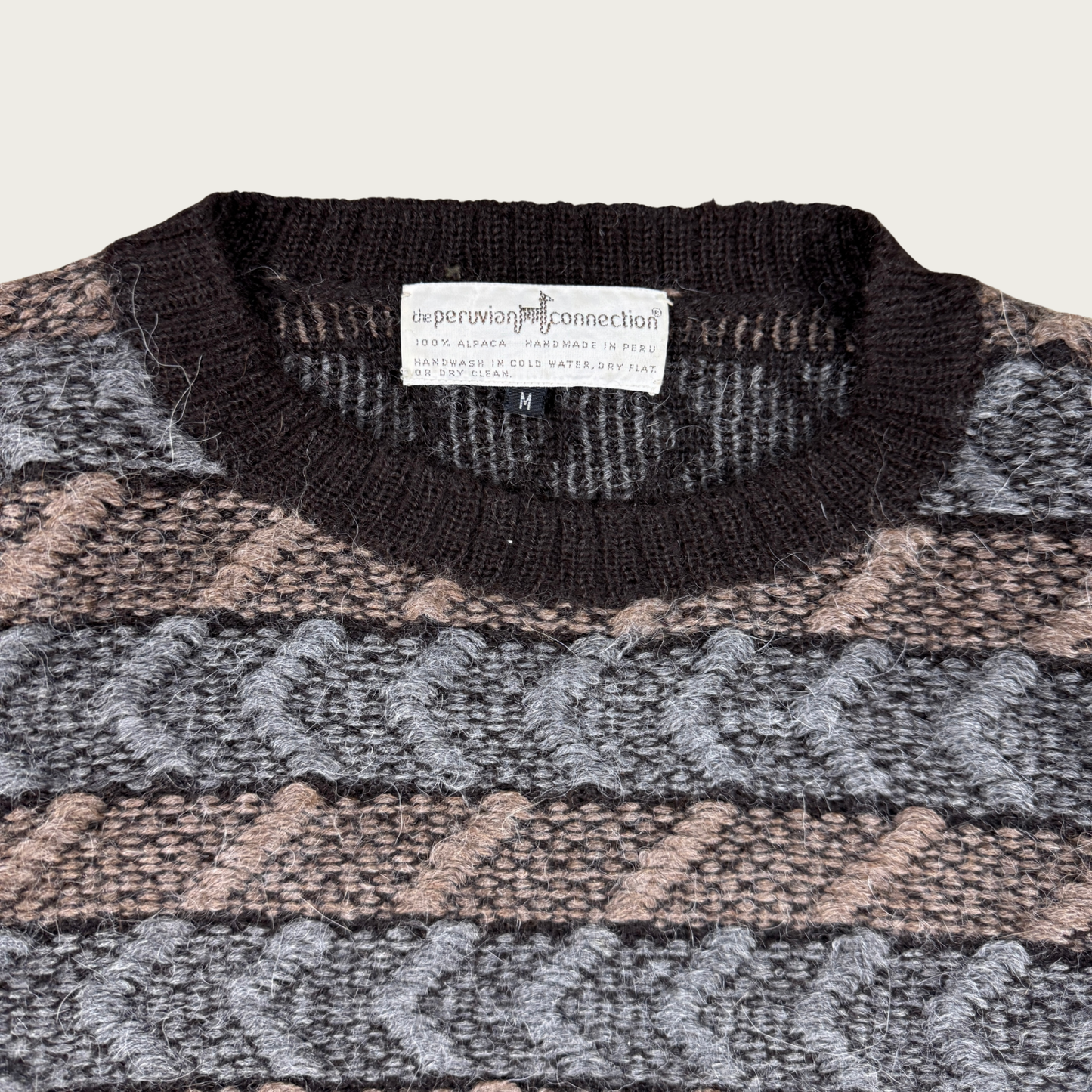 (M/L) 80s/90s Peruvian Alpaca Brown/Gray Sweater
