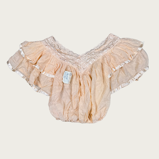 (M) Italian Deadstock Vintage Pink Ruffle Blouse
