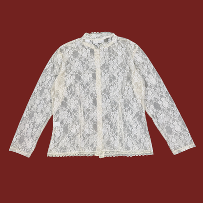 (XL) White Lace Long Sleeve Blouse