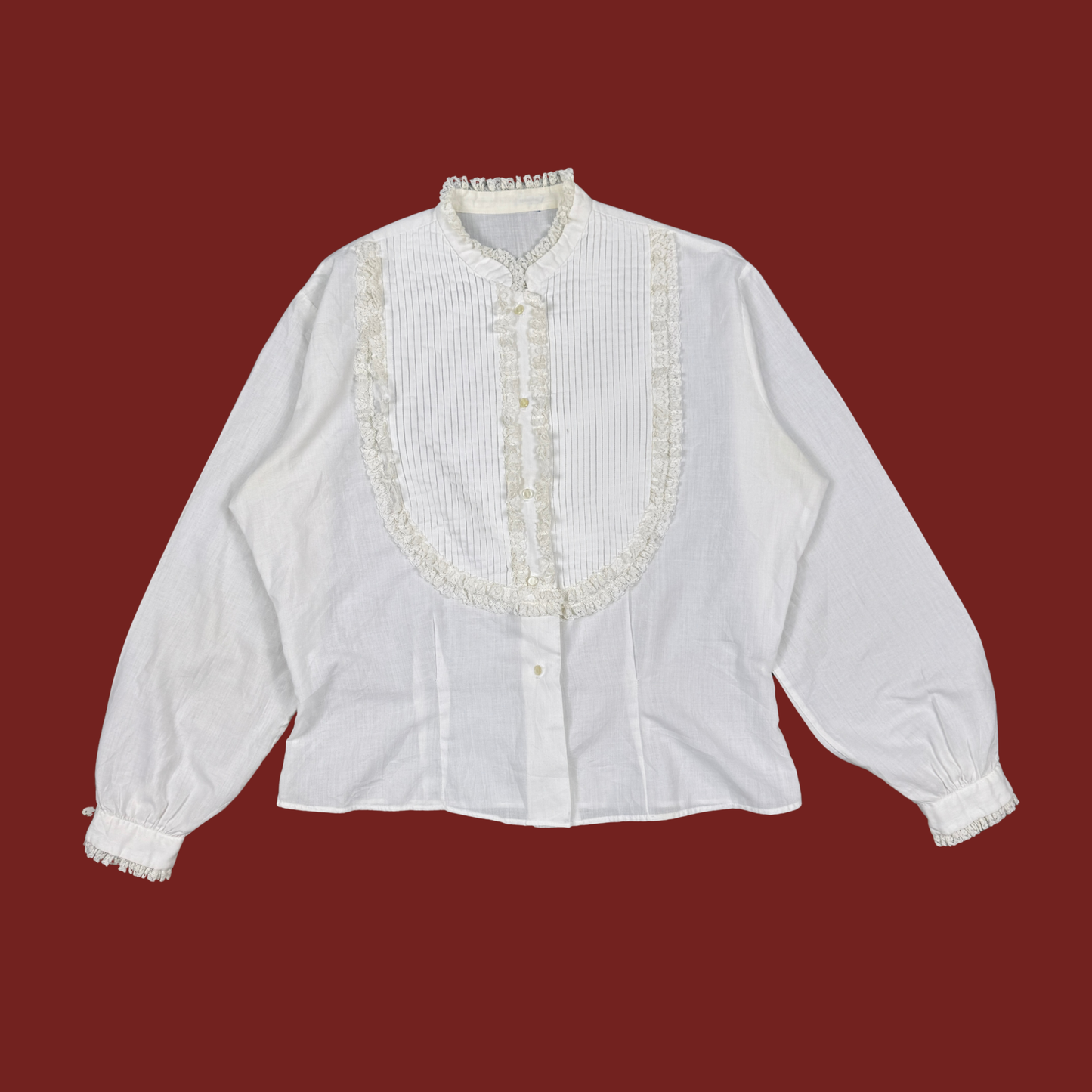 (L) 70s/80s White Pleated Ruffle Blouse