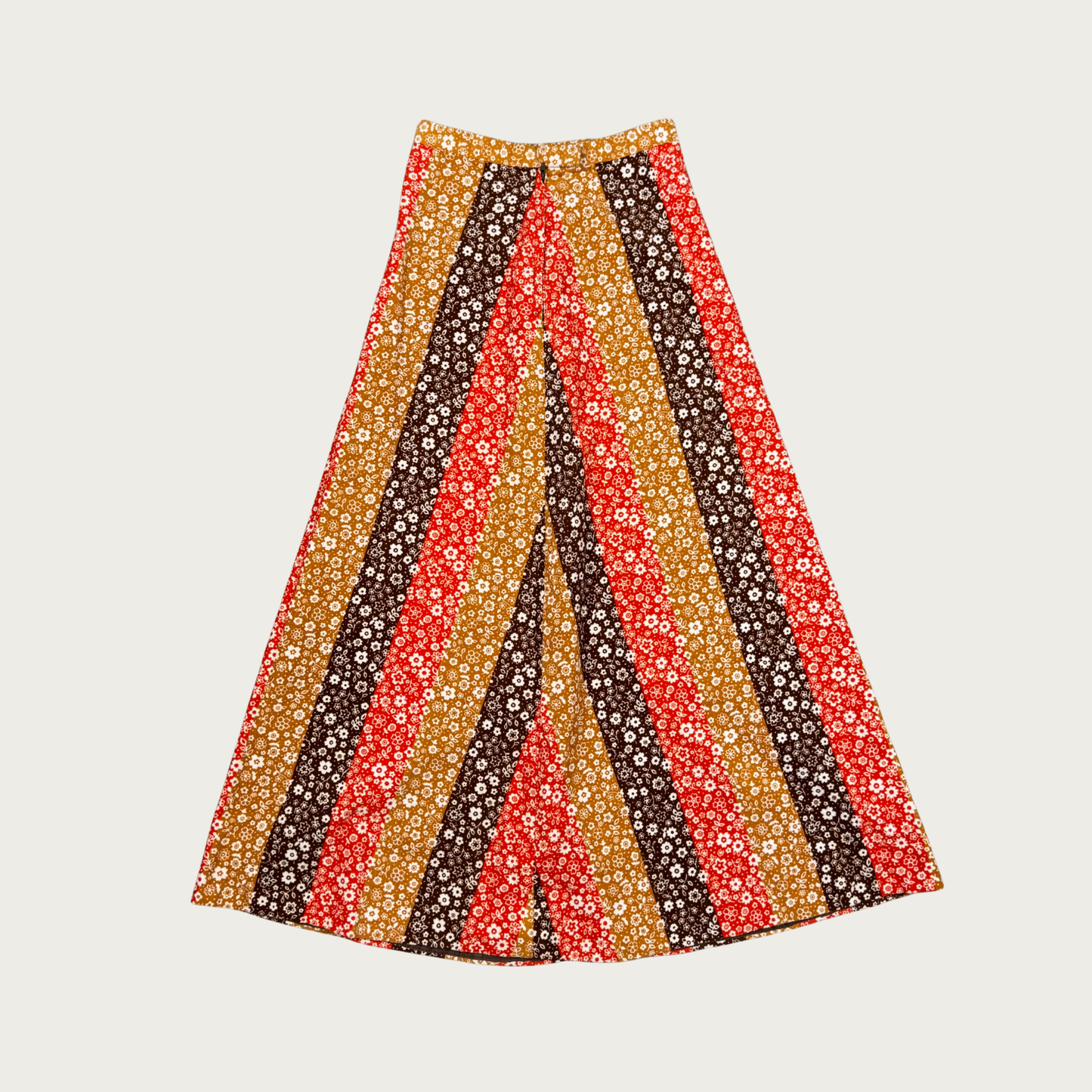 (24") 70s Orange/Brown Floral Corduroy Maxi Skirt