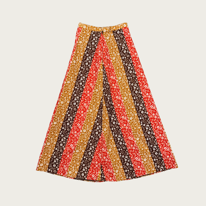 (24") 70s Orange/Brown Floral Corduroy Maxi Skirt