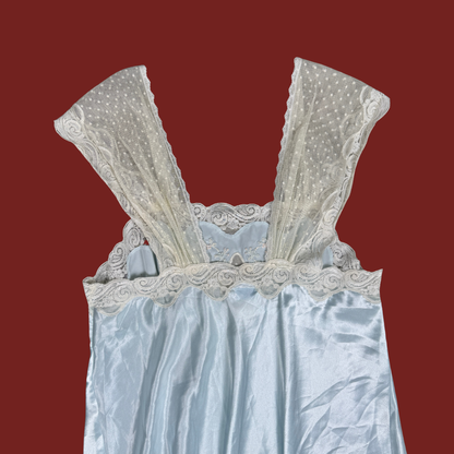 (M) 60/70s Baby Blue Lace/Mesh Maxi Slip Dress