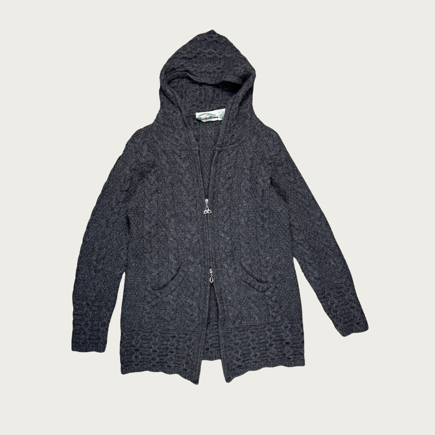 (S) Dark Gray Wool Double Zip Cardigan
