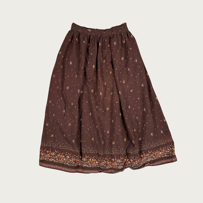 (23") 60s/70s Brown/Orange Floral Midi Skirt
