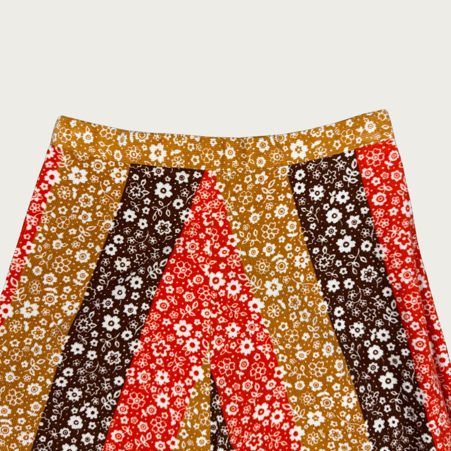 (24") 70s Orange/Brown Floral Corduroy Maxi Skirt