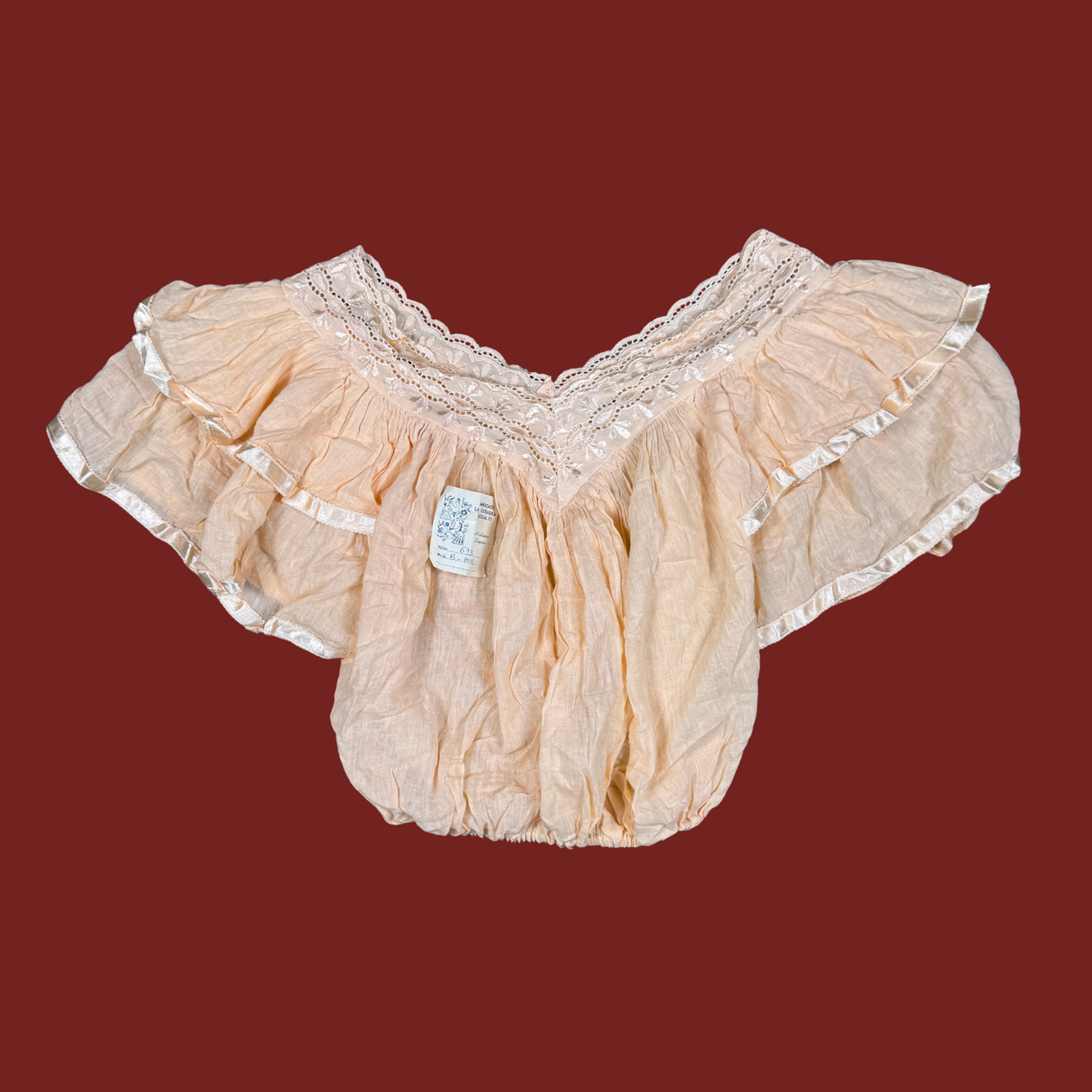 (M) Italian Deadstock Vintage Pink Ruffle Blouse