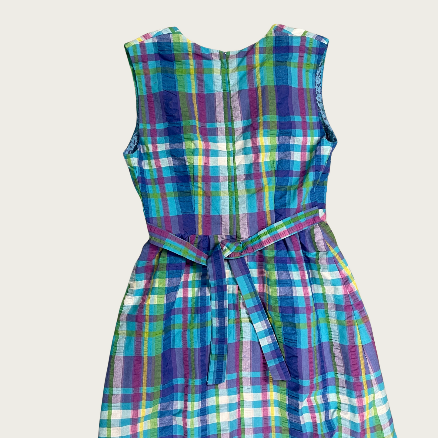 (S) Blue Plaid Plunge Neck Maxi Dress