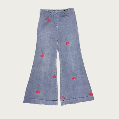 (25") 70s Pinstripe Hearts Bell Bottoms