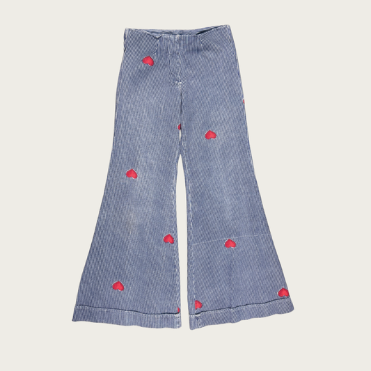 (25") 70s Pinstripe Hearts Bell Bottoms