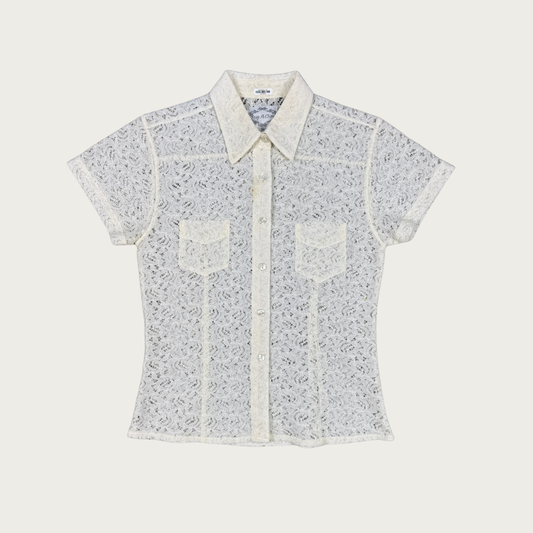 (M) 90s/Y2K Cream Lace Collared Top