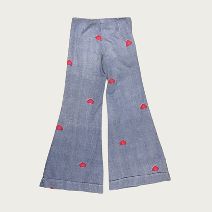 (25") 70s Pinstripe Hearts Bell Bottoms