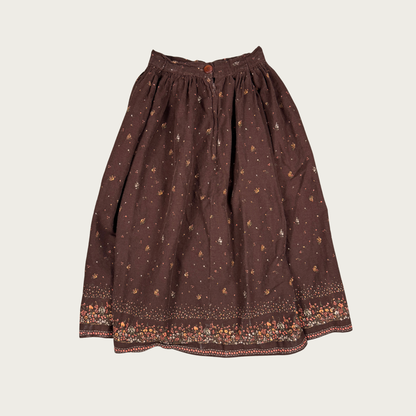 (23") 60s/70s Brown/Orange Floral Midi Skirt