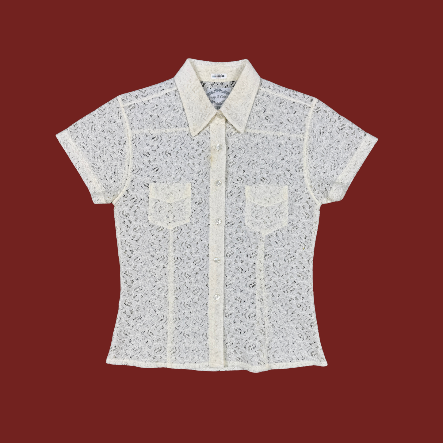 (M) 90s/Y2K Cream Lace Collared Top