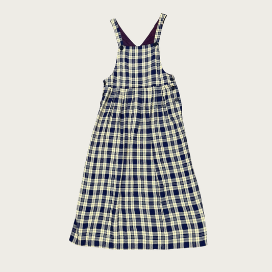(M) 90s Navy/Yellow Plaid Pinafore Maxi Dress