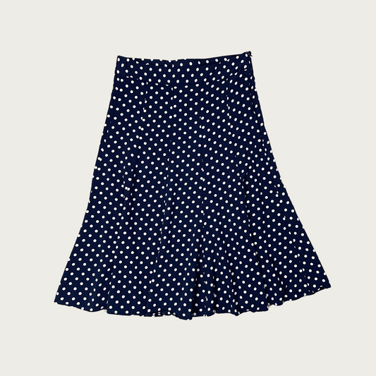 (S/M) Navy Blue and White Polka Dot Midi Skirt
