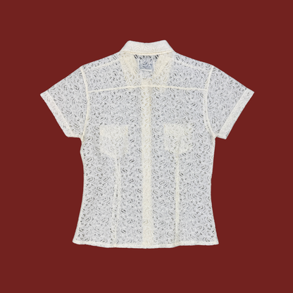 (M) 90s/Y2K Cream Lace Collared Top