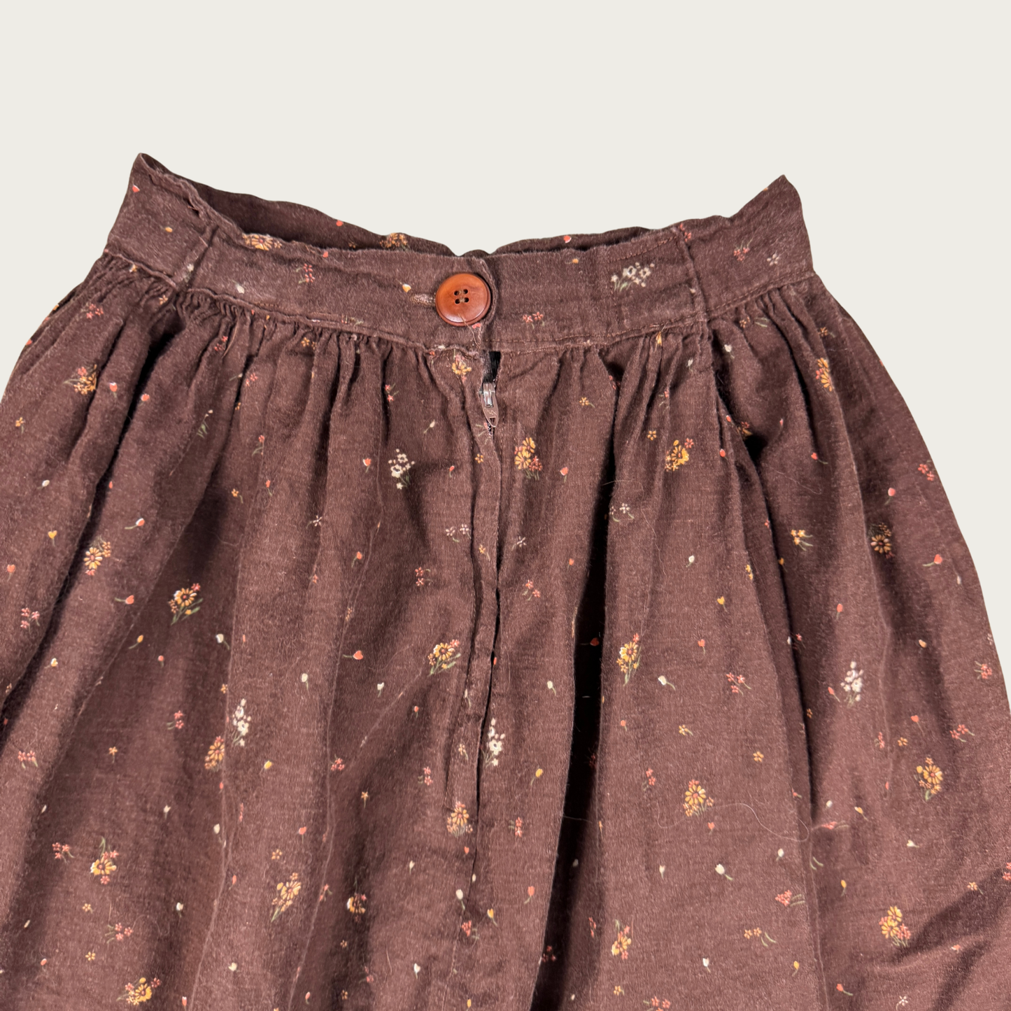 (23") 60s/70s Brown/Orange Floral Midi Skirt