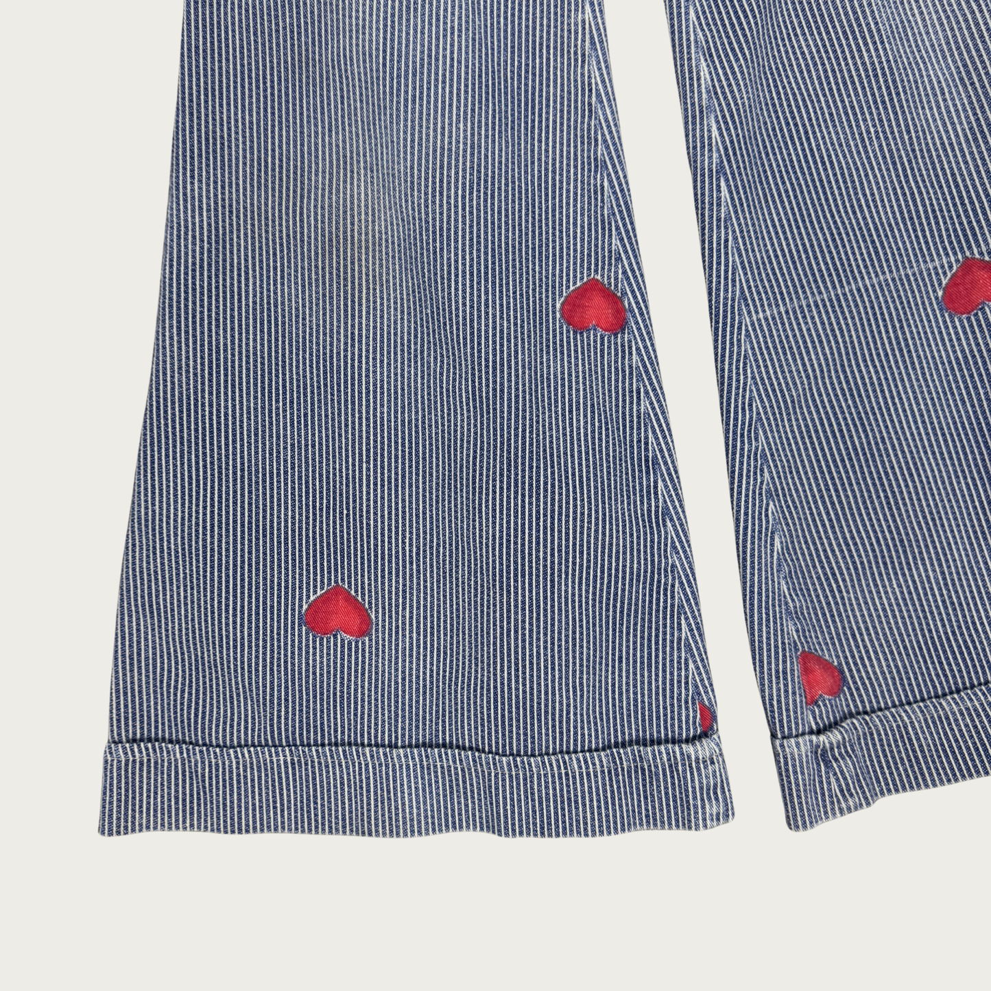 (25") 70s Pinstripe Hearts Bell Bottoms