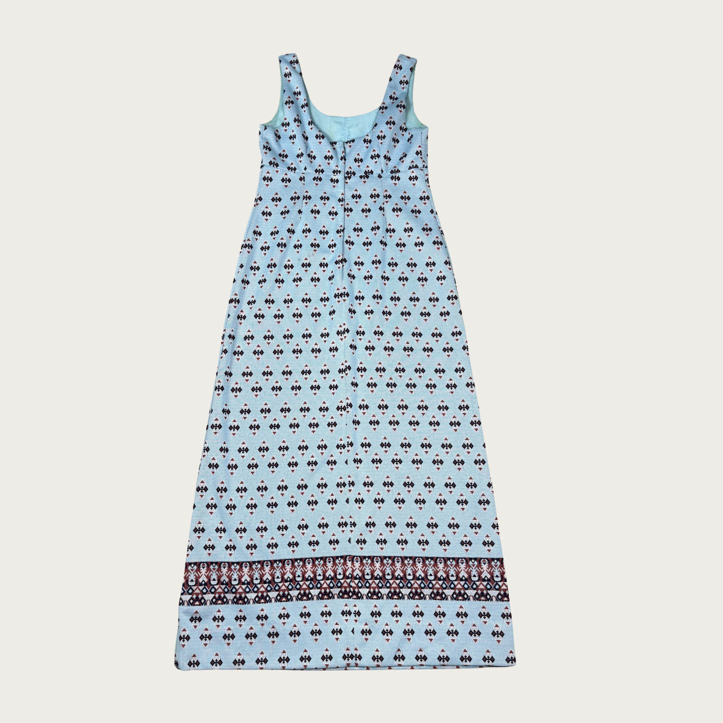 (M) 60s Blue Geometric Pattern Maxi Dress/Shawl Set