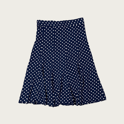 (S/M) Navy Blue and White Polka Dot Midi Skirt