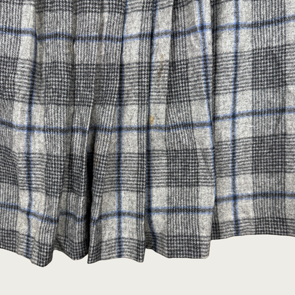 (28") Gray/Blue Plaid Wool Pleated Midi Skirt