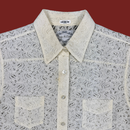 (M) 90s/Y2K Cream Lace Collared Top