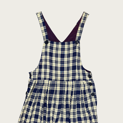 (M) 90s Navy/Yellow Plaid Pinafore Maxi Dress