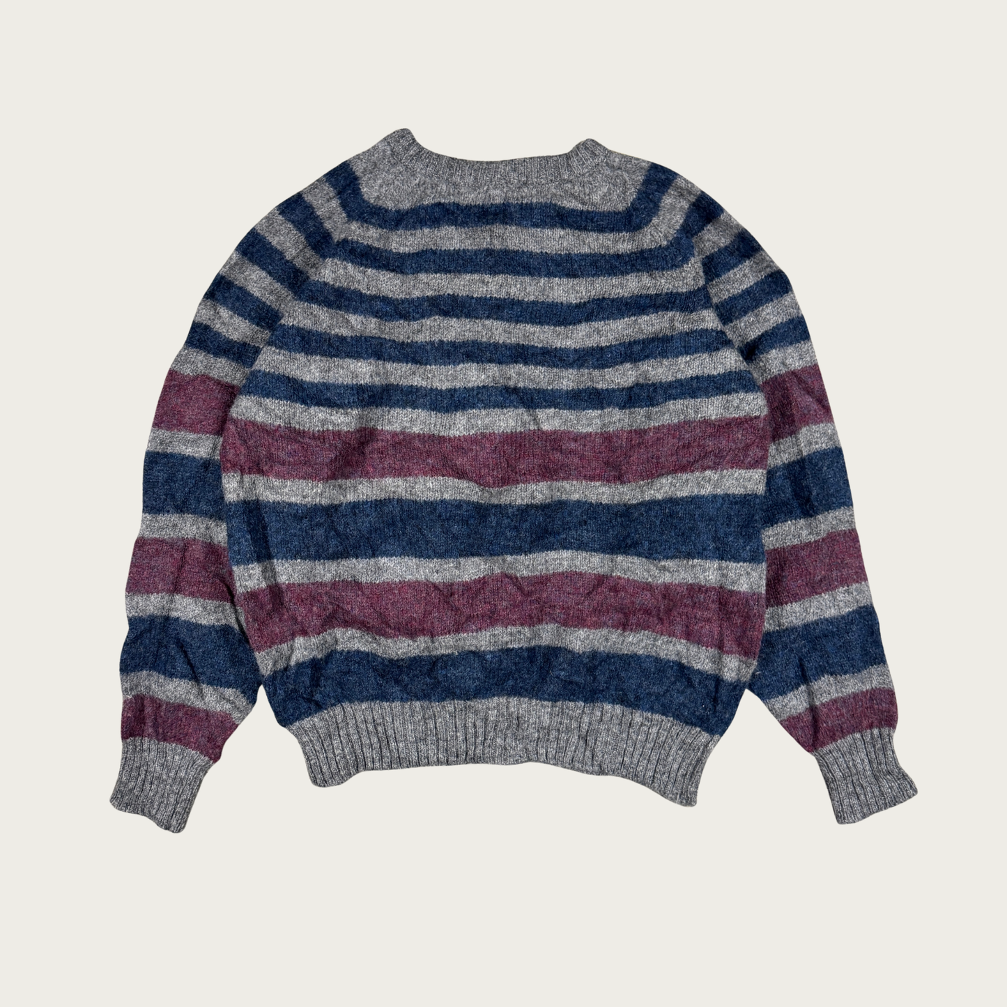 (M) Navy/Burgundy Striped Wool Sweater