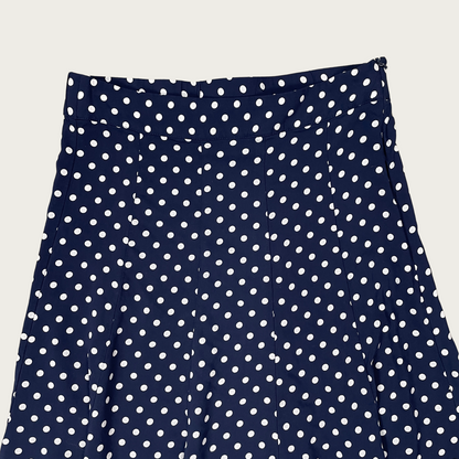 (S/M) Navy Blue and White Polka Dot Midi Skirt