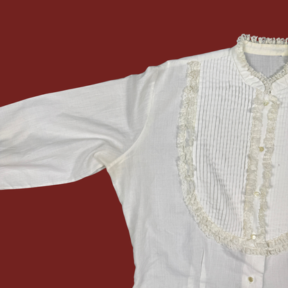 (L) 70s/80s White Pleated Ruffle Blouse