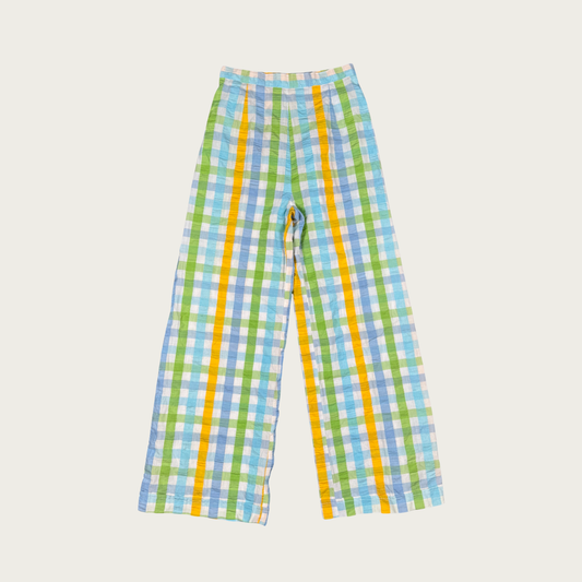 (25") 70s Pastel Plaid Bell Bottoms