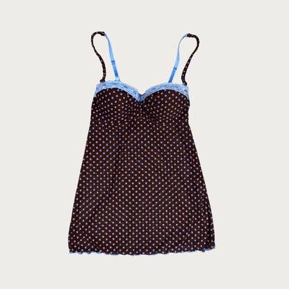 (S/M) Brown/Blue Polka Dot Mesh Bustier Slip