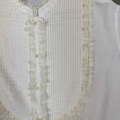(L) 70s/80s White Pleated Ruffle Blouse