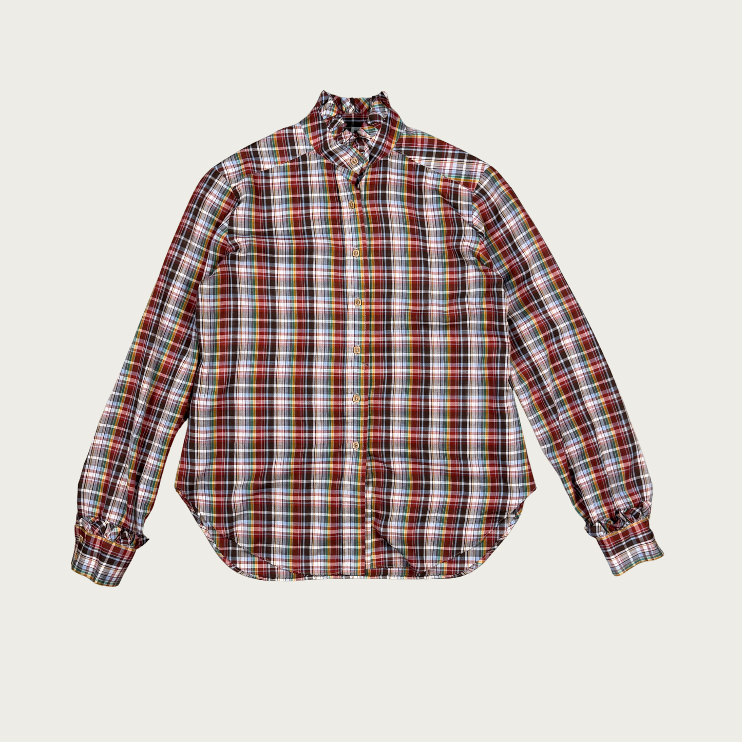 (L) Earth Toned Multicolor Plaid Vintage Blouse