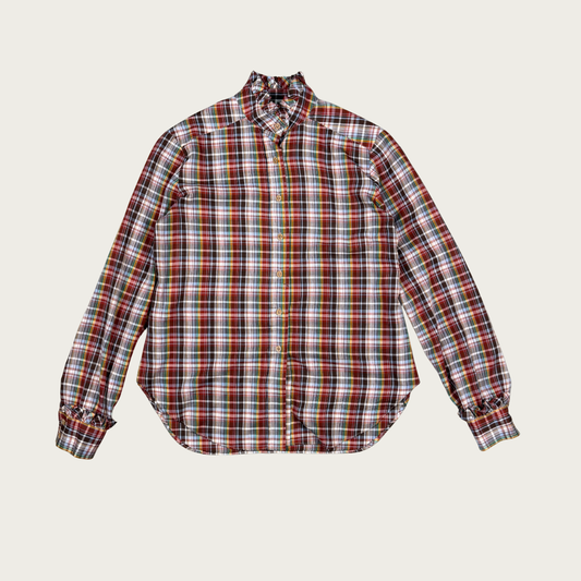 (L) Earth Toned Multicolor Plaid Vintage Blouse