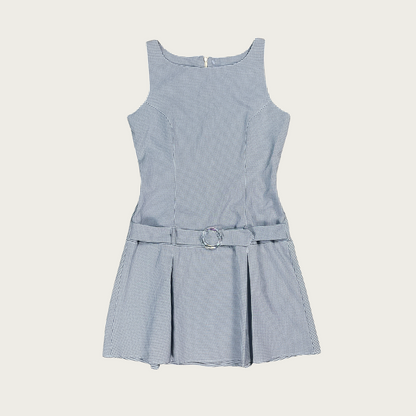 (M) Baby Blue and Black Plaid Drop Waist Mini Dress