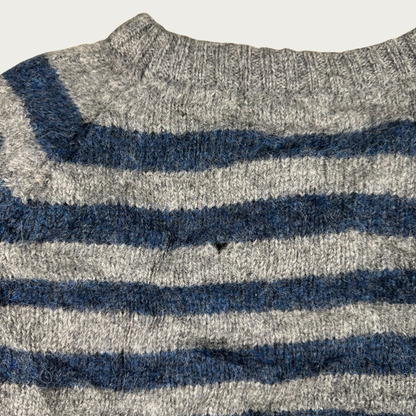 (M) Navy/Burgundy Striped Wool Sweater