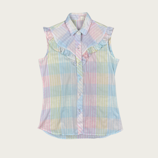 (M) Pastel Plaid Western Snap Button Top